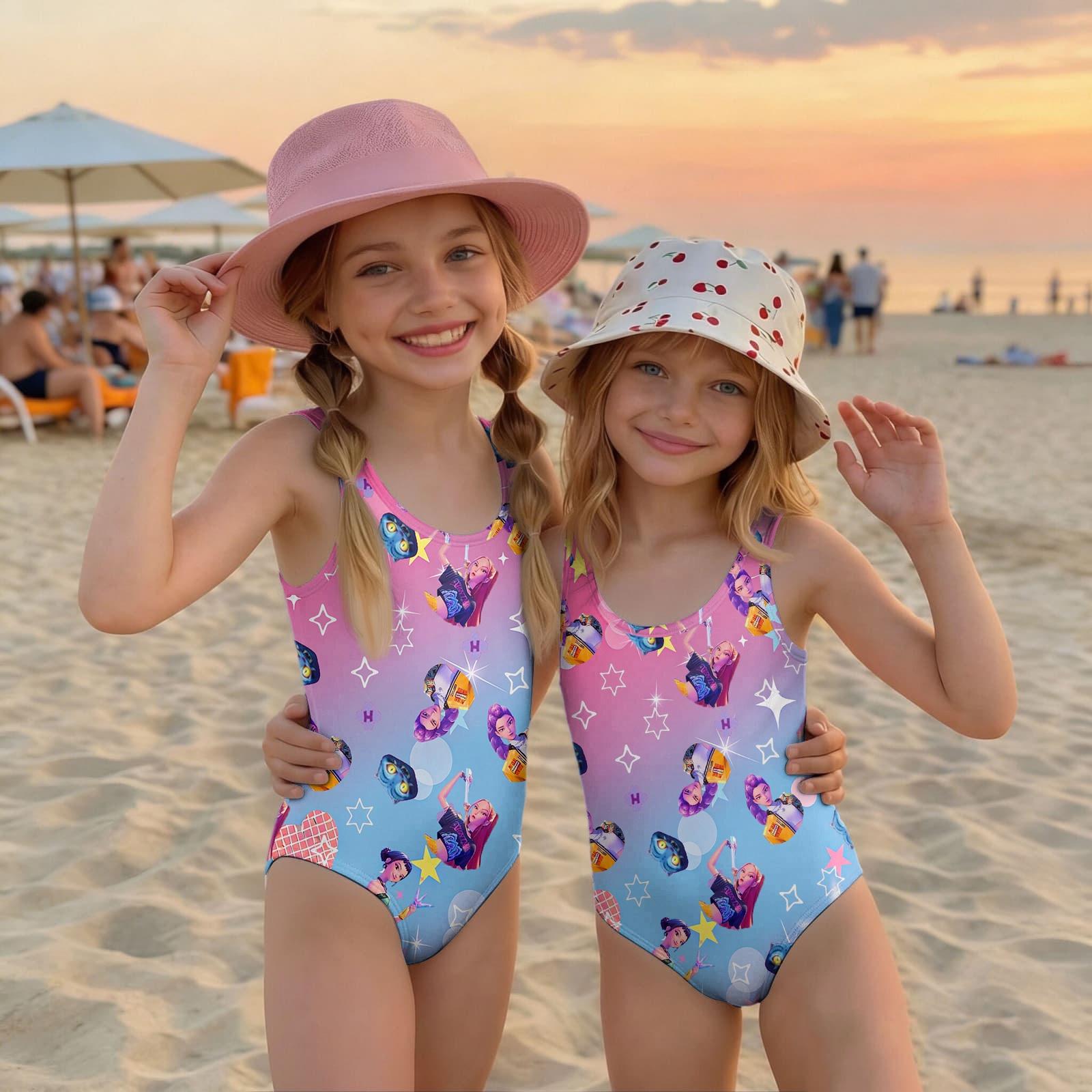 

Girls One Piece Swimsuit Summer Casual Fashion Sleeveless Printed Swimwear for Children Comfortable Fit Durable Material Suitable for Pool Beach 140