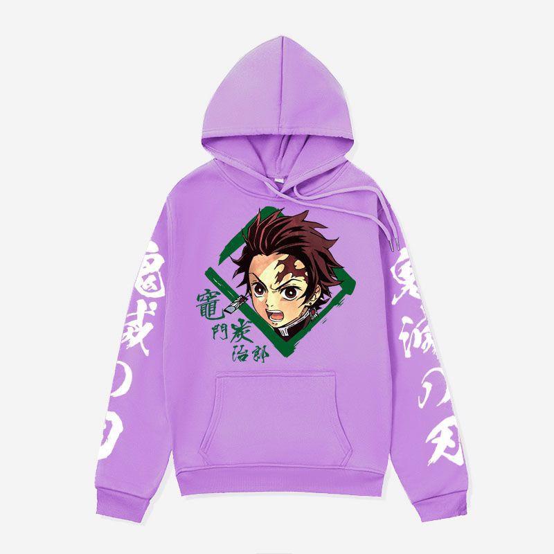 Anime Demon Slayer Hoodie Mens Winter Fleece Lined Oversized Casual Streetwear Pullover