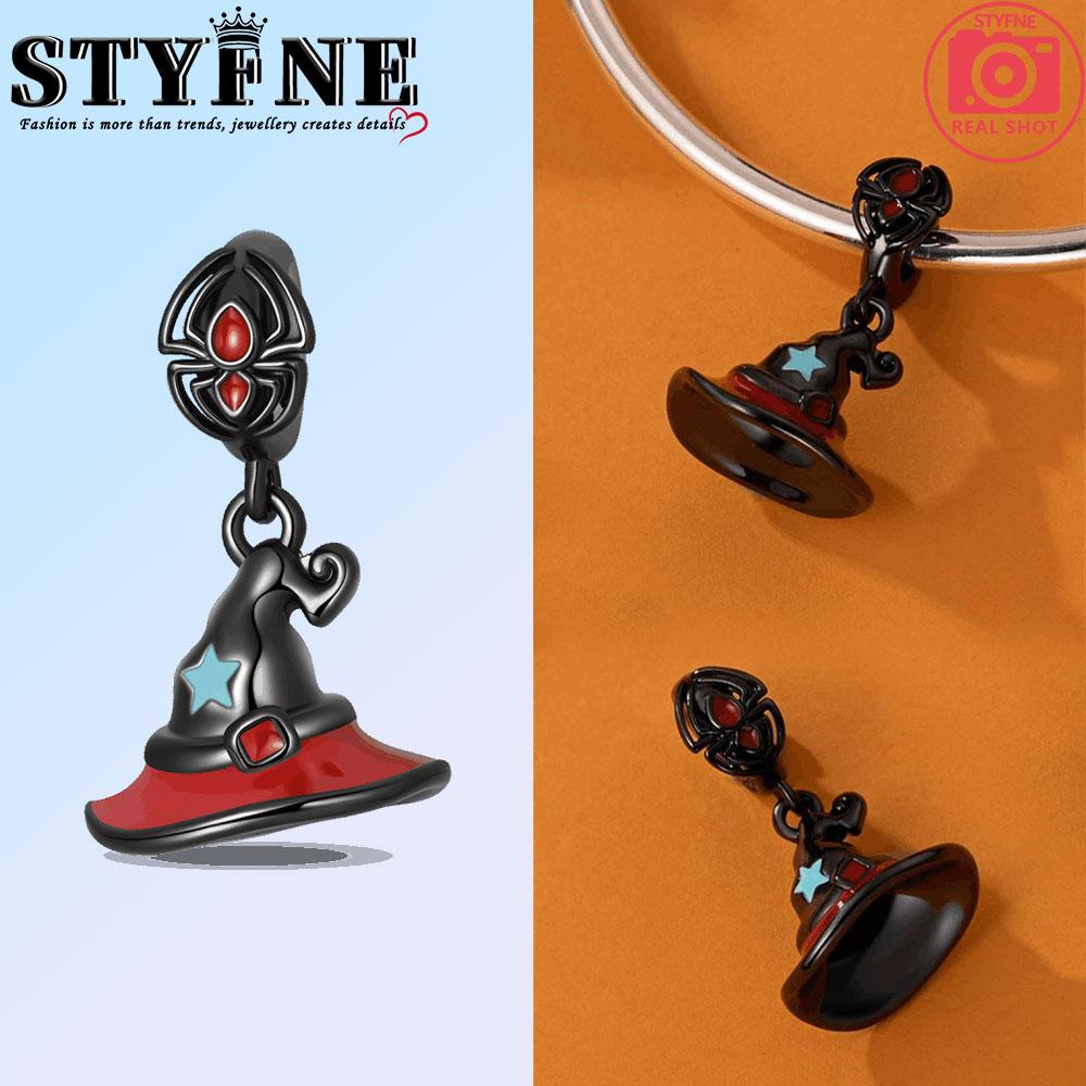 Miedziane Halloween Czarne Magiczne Kapelusze Pająk Nietoperz Czaszka Zawieszki Koraliki Wisiorek Do Oryginalnej Bransoletki Kobieta Dziewczyna Biżuteria