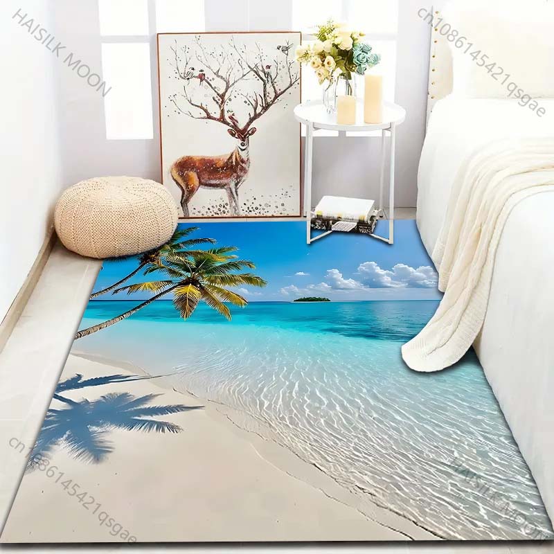 

17 Styles Summer Beach Coconut Trees Print Carpet for Living Room Bedroom Sofa Doormat Home Decor Area Rug Non-slip Floor Mat 40x60cm (16x24in)