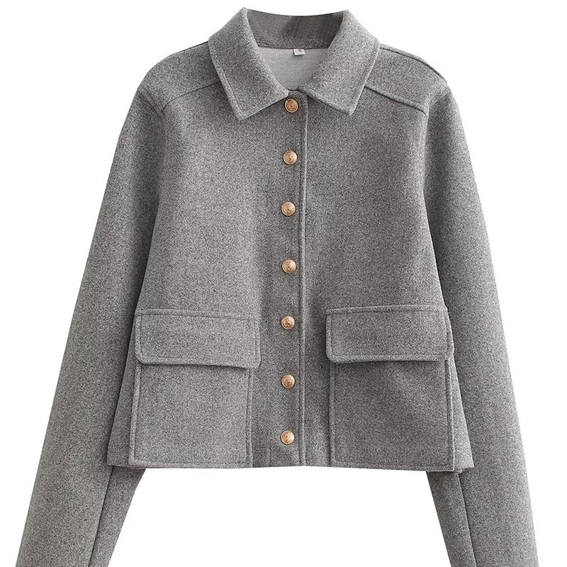 

Женская однотонная короткая твидовая куртка Europe and United с воротником на одной пуговице, мягкая удобная куртка с карманами, металлическими пуговицами, модная повседневная куртка S серый