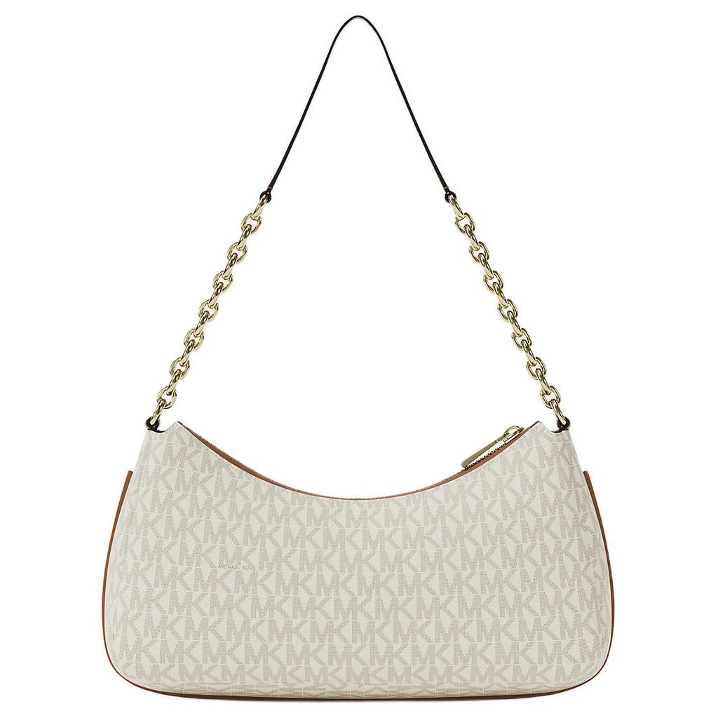 Michael Kors MK Nolita Logo Zip Closure Coated Canvas Shoulder Bag Medium Women Shoulder Bag Vanilla Acorn 32R6GY5W6B-VANILLA/ACORN