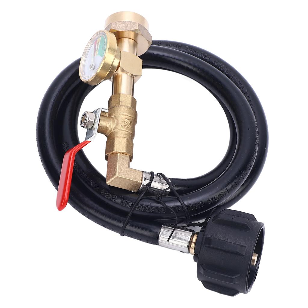 RV Gas Refill Adapter Hose with Gauge and ON Off Control Valve 3 Feet Gas Tank Extension Hose for 1 Lb Gas Tank