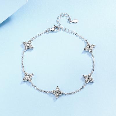 925 Sterling Silver Moissanite Jewelry Women'S Four-Leaf Clover Bracelet Plated With Pt950 Gold For Girlfriend Gift.