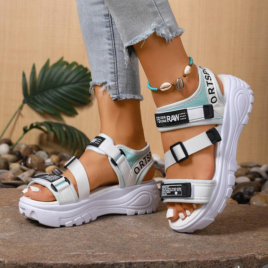 Fashion Chunky Platform Sports Sandals Women Wedges Height Increasing Shoes Woman 2025 Summer Thick Bottom Hook Loop Sandalias Plus Size
