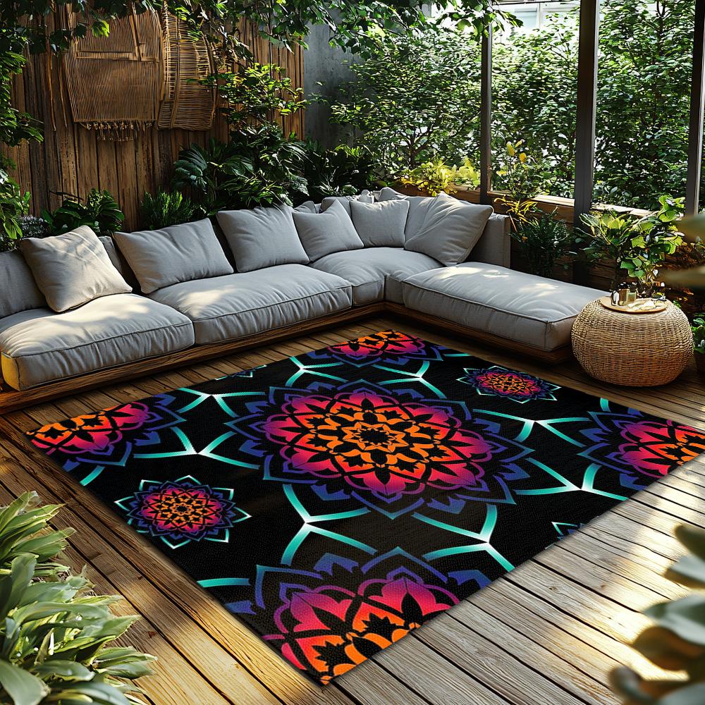 Unique Mandala Area Rug Bohemian Floor Mat Home Decor Living Room Bedroom Carpet Non Slip Washable Abstract Pattern Artistic Des