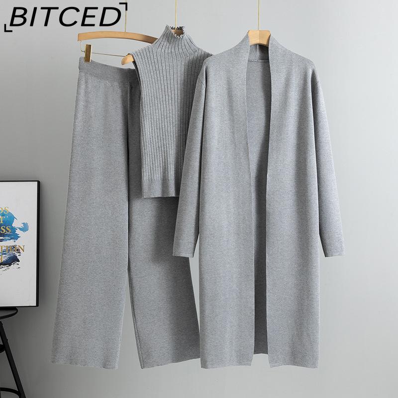 BITCED Spring and Autumn Laid-back Style Knitted Set, Sleeveless Vest, Sweater, Cardigan and Trousers, Three-piece Set