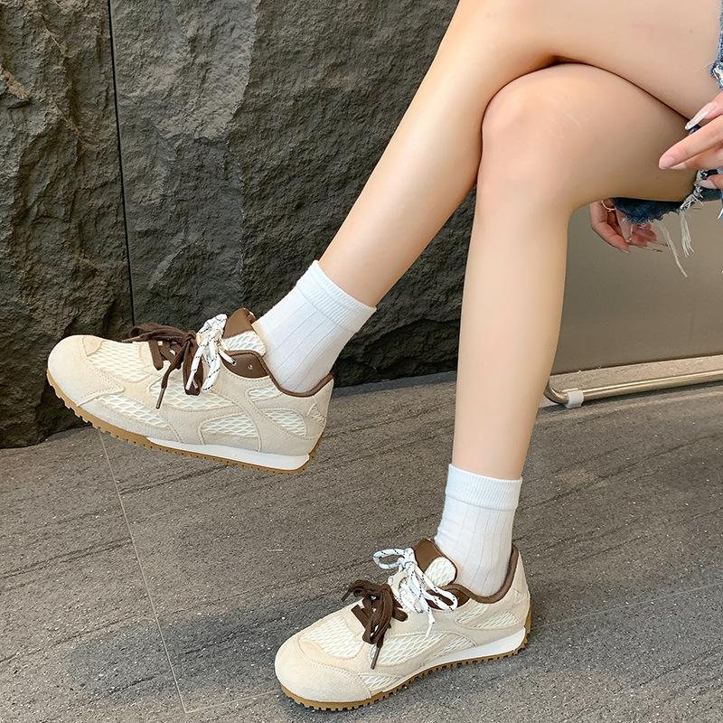 Mesh breathable women's summer new thick-soled heightening casual shoes retro color matching sports