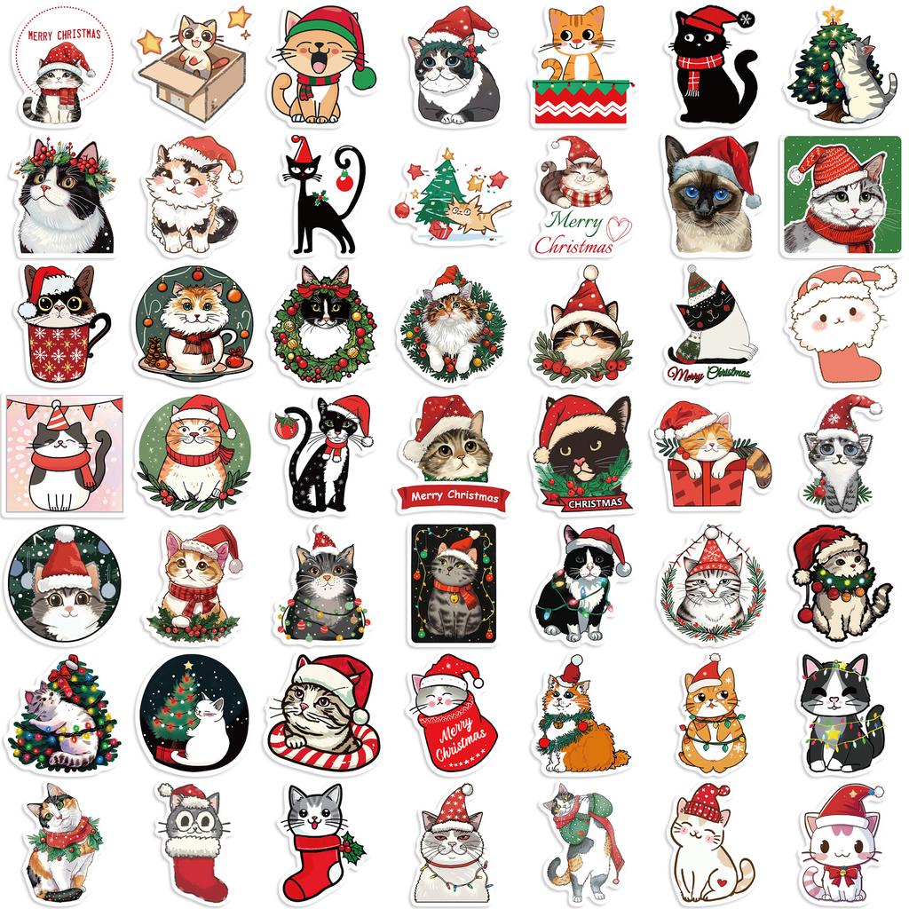 50PCS Cartoon Christmas Cat Aesthetic Stickers Pack for Kids Toy Diary Laptop Scrapbook Decoration Graffiti Sticker