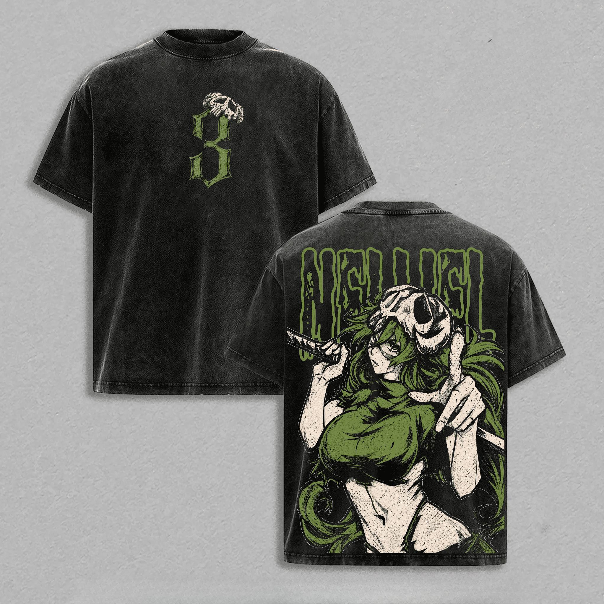 Anime BLEACH Printed T Shirt Nelliel Tu Odelschwanck Vintage Washed Y2k T-shirt Men Clothing Summer Short Sleeve Cotton Tee Tops S