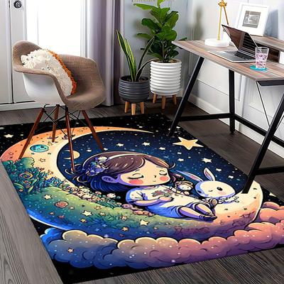 1pc Anime Cartoon Design Chair Mat Cute Bunny and Stars Office Desk Pad, Non Slip Carpet for Home Decor