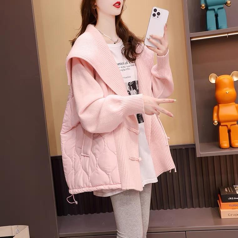 Women's Knitted Quilted Cardigan Jacket with Lapel Collar, Sweet Loose Shawl Top for Autumn Winter 2026 Fashion (Model Z3310)
