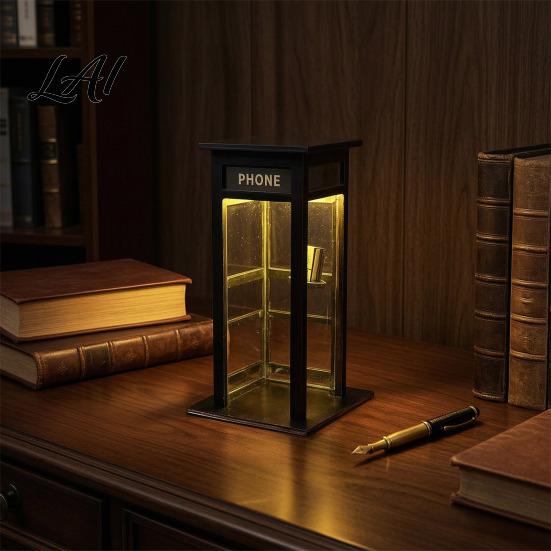 Home Office Desk Light Vintage Phone Booth Ambient Lamp Retro Tall Telephone Night Light Warm LED Table for Bedroom Study Bar Decor Urban Street Art
