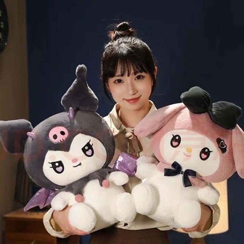 Licensed Sanrio Kuromi My Melody Plush Doll With Bow And Wing Fluffy Stuffed Cartoon Toy Soft Birthday Gift For Girls Anime Fans