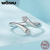 WOSTU 925 Sterling Silver Simple Double Love Open Ring for Women Original Design Jewelry