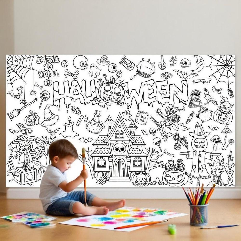 Creative Halloween Graffiti Tablecloth Handmade Cartoon Children's Drawing Tablecloth DIY Painting 130x75cm Large Paper Banner