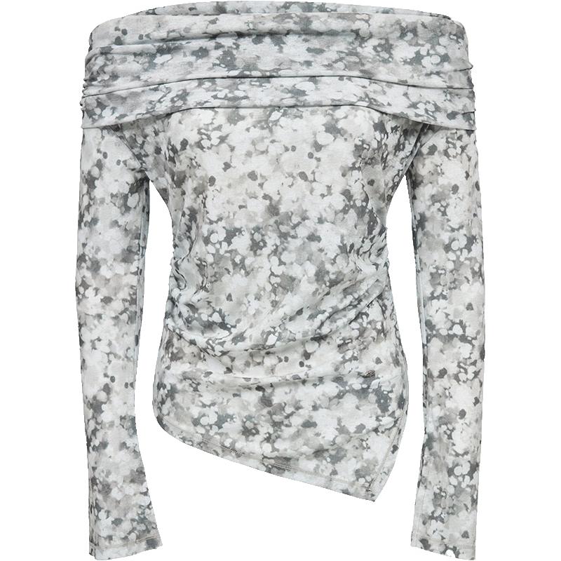 ONLY 2025 Summer Off-Shoulder Tie-Dye Print Pleated T-shirt M