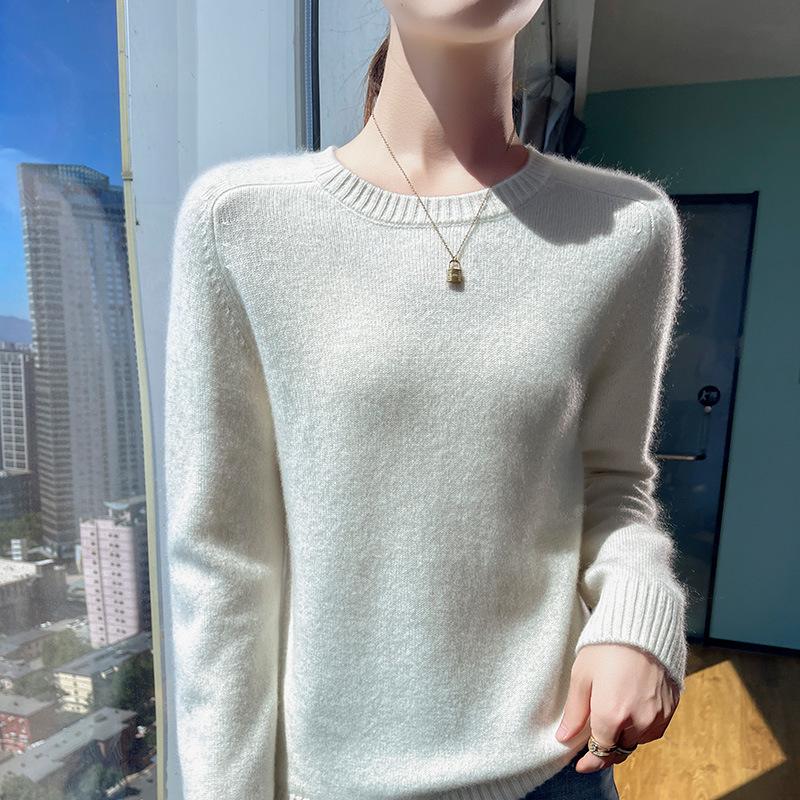 Women's Thickened Cashmere Sweater - Round Neck, Saddle Shoulder Knit Pullover for Autumn/Winter