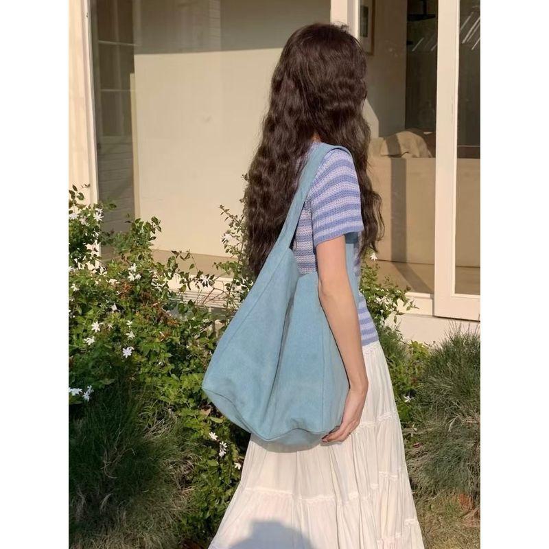 

Korean Style Large Capacity Idle Style Minimalist Versatile Canvas Bag 2025 New Arrival Daily Work Clothing One-Shoulder Tote Bag for Women Blue