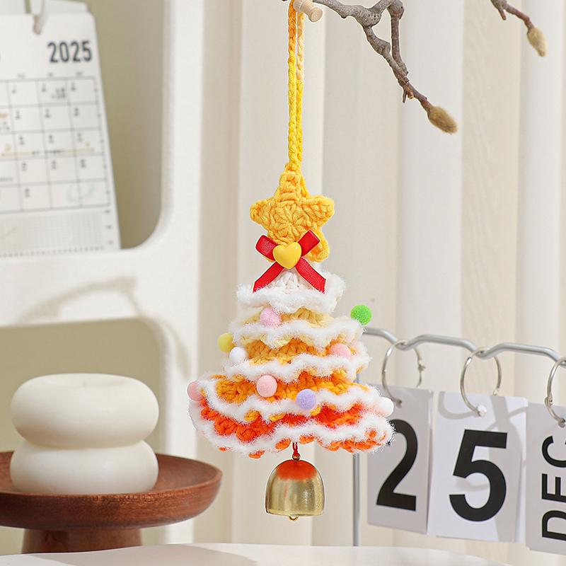 Knitted Christmas Tree With Jingle Bell Plush Christmas Hanging Pendant Wool Crochet Christmas Tree For Christmas Party Decor
