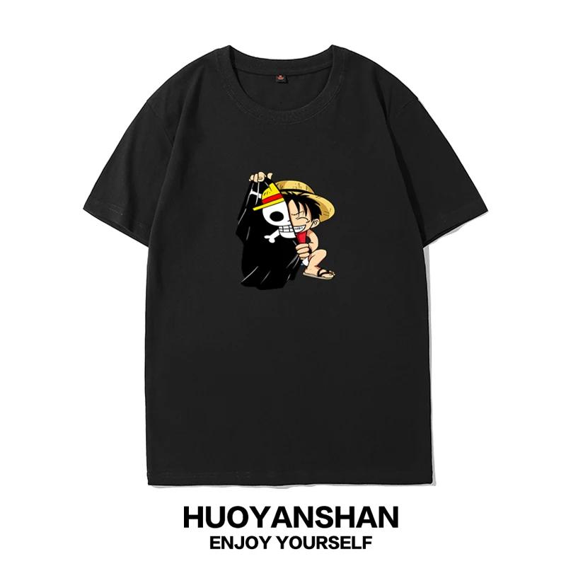 ONE PIECE Luffy Tshirt Mens and Womens Animation Periphery Pure Cotton Couple Summer Wear King of Voyages Luffy Short Sleeve