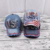 European American Handmade Drill Sunscreen Washed Denim Common American Flag Baseball Cap Unisex 3D Fashionable Vintage