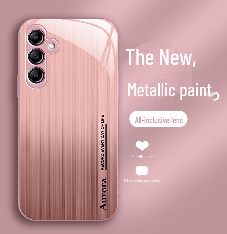 Kovový lak pro Samsung A14 a skleněný kryt pro A30 s pruhy Aurora a kartáčovanou texturou