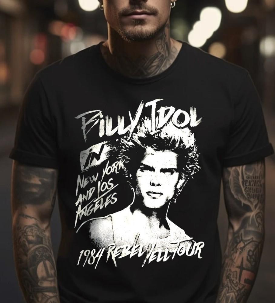 Billy Idol Rebel Yell Tour 1984 Black T-Shirt, S-5XL Unisex T-Shirt XXXL
