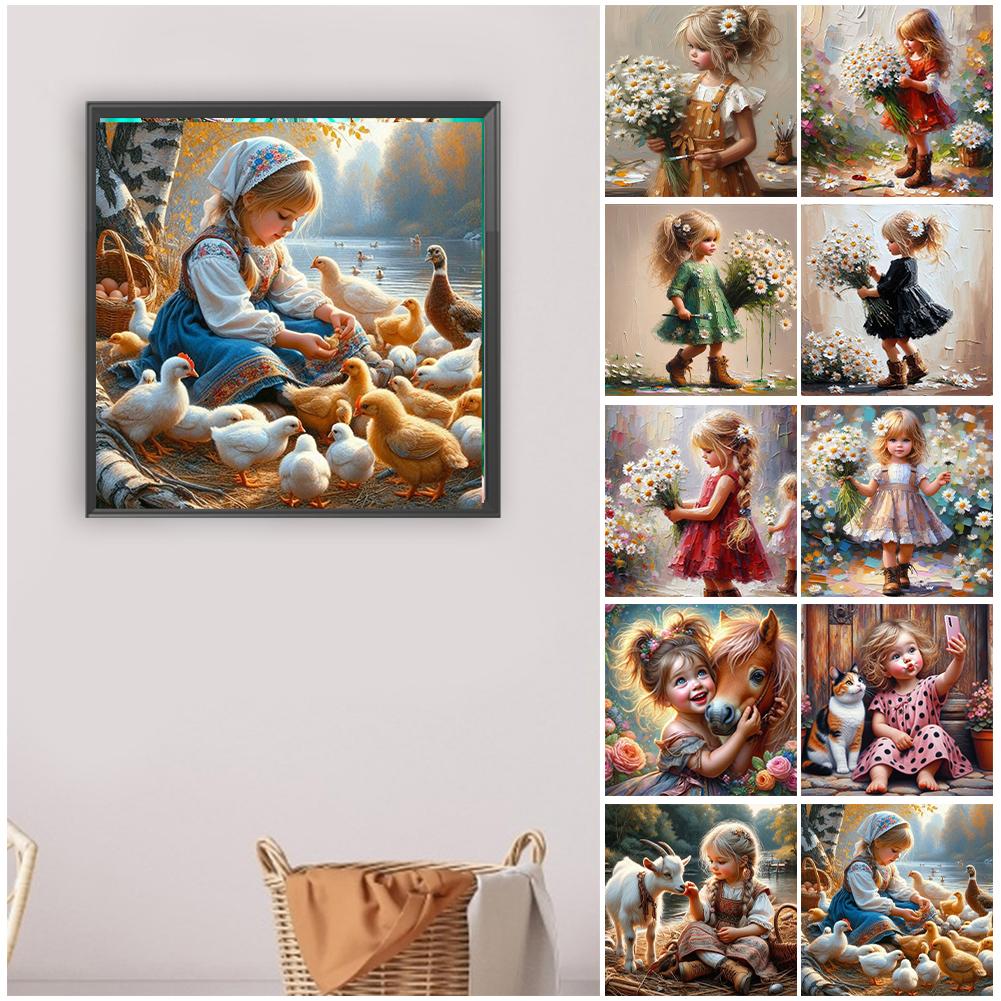 5D DIY Full Round Drill Diamond Painting Girl Kit Home Decor Art Craft 40x40cm