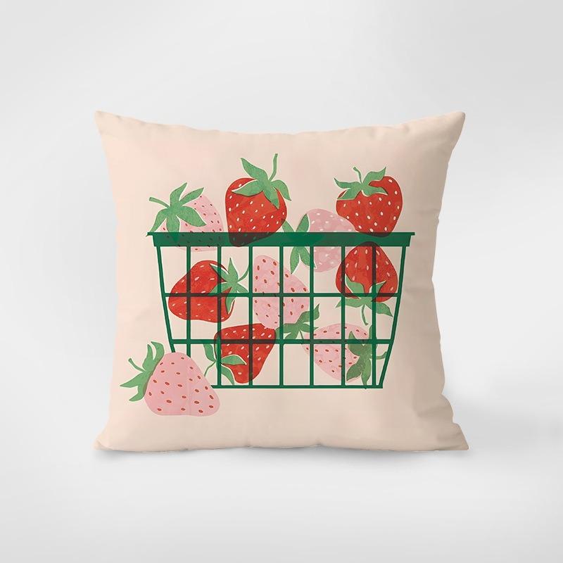 Strawberry Pattern Decorative Pillowcase Bedroom Living Room Square Cushion Pillowcase