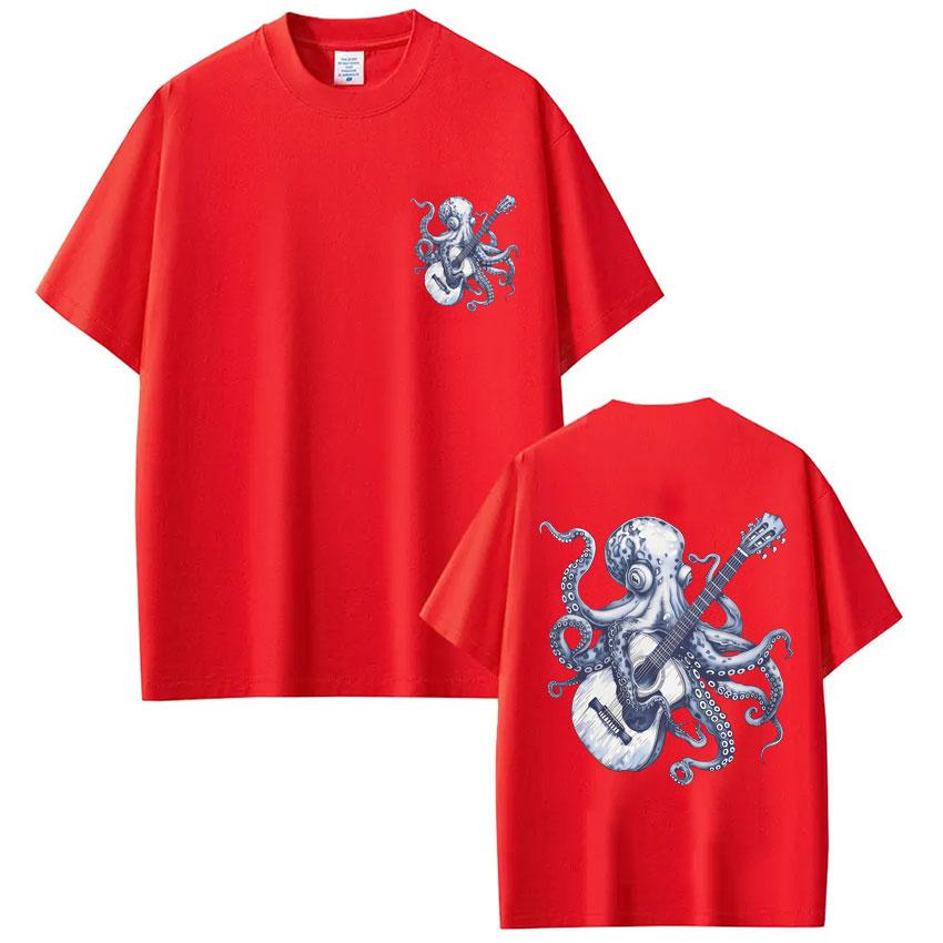 Octopus Playing Guitar Vintage Style Graphic T Shirts Men Women Fashion Funny 90s Harajuku T-shirt Oversized Cotton Casual