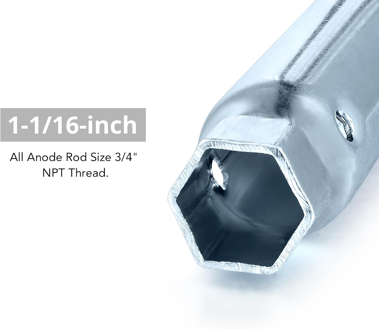 Heavy-Duty RV Water Heater Element Wrench Socket, Dual Hex Anode Rod Removal Tool, 1-1/16 in X 1-1/2 in X 6 In