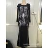 Skull Skeleton Personality Dress, Halloween Ghost Costume Long Dress Stage Performance Costume Cosplay Costume