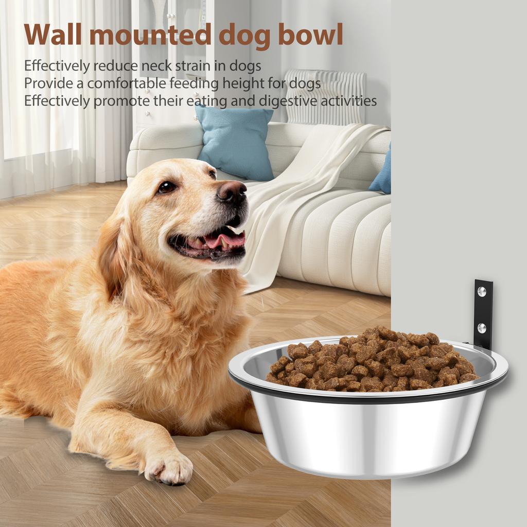 2 Pack Wall Mounted Dog Bowl Foldable Stainless Steel Raised Dog Food and Water Bowls Adjustable Height Wall Mounted Cat Food