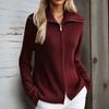 Dames Effen Kleur Revers Rits Lange Mouwen Gebreide Cardigan Trui Jas