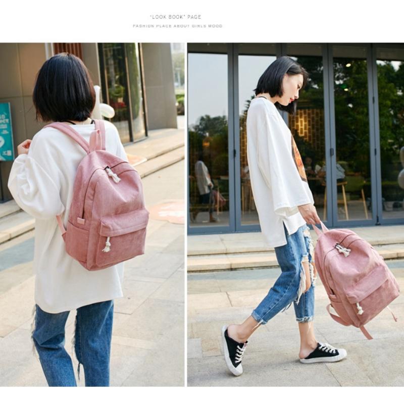 Autumn Winter New Corduroy Women's Backpacks Breathable Wear-resistant Solid Color Teenager Girl Shoulders Bag Large Capacity Casual Female Knapsacks