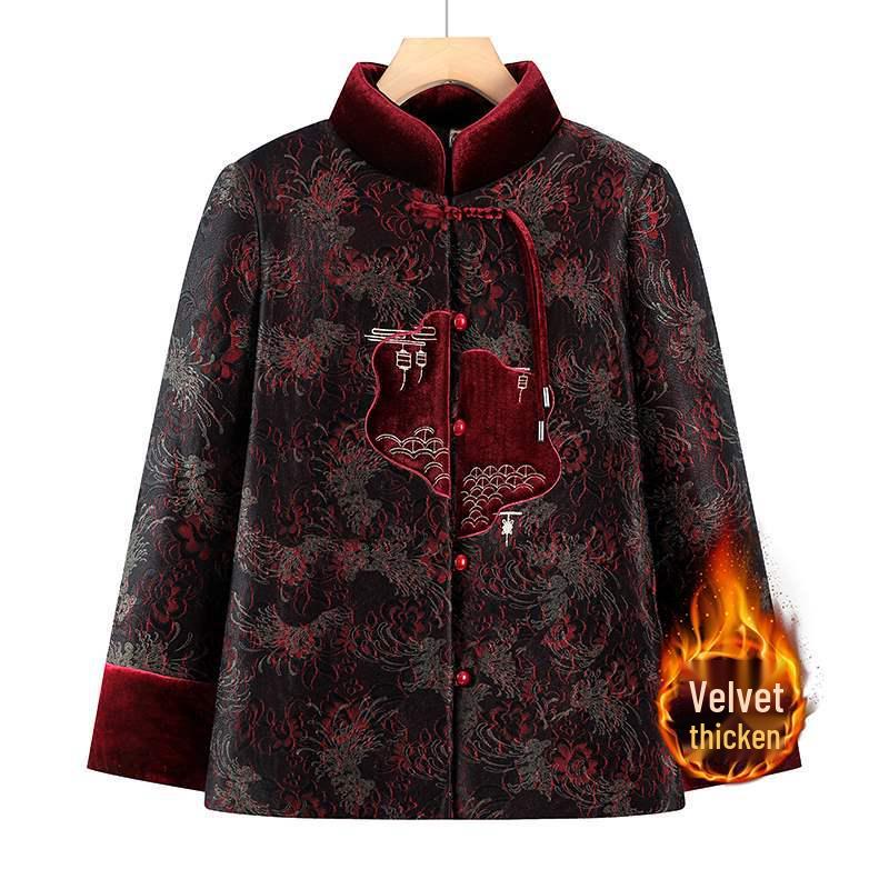 

Elderly Women s Thick Fleece-Lined Stand-Collar Tang Suit Jacket, Plus-Size Warm Cotton Coat 2XL (suggested for 100-115 jin) красный