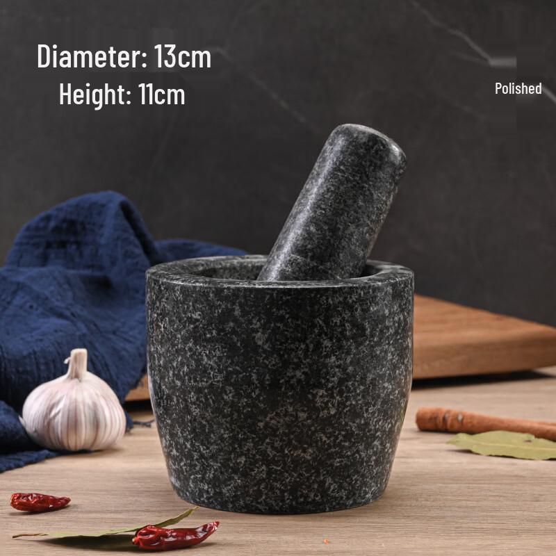 LISM Black Polished Stone Garlic Mortar and Pestle