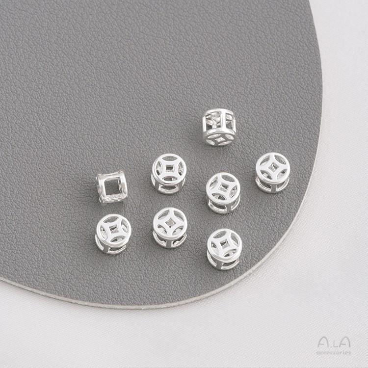 Copper-Plated 14K Gold Color-Preserving Hollow Coin Bead Bracelet with Large Hole Spacer Beads On Woven Leather Cord - DIY Beading Accessories.