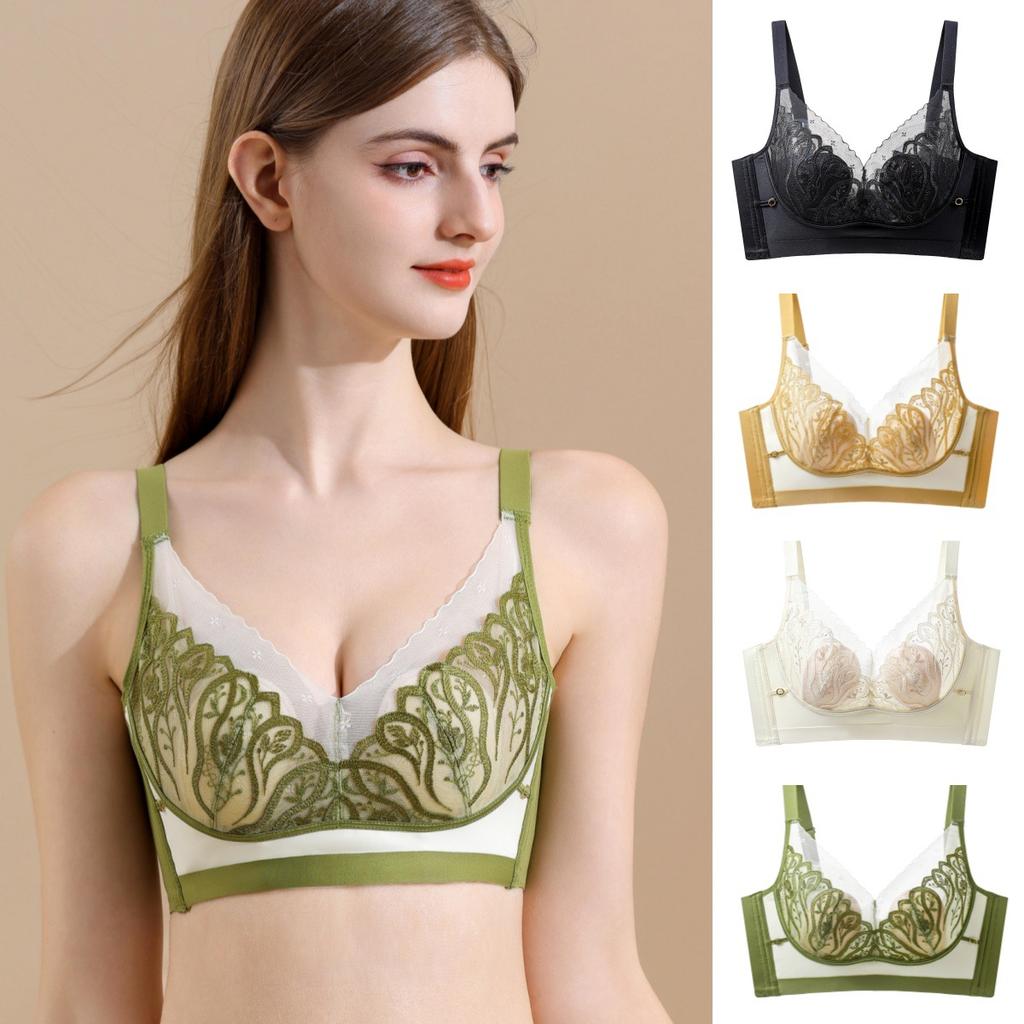 Wire-free Breathable Rabbit Ear Crystal Cup Lace Bra Shaping Underwear That Supports Side Breast Tissue