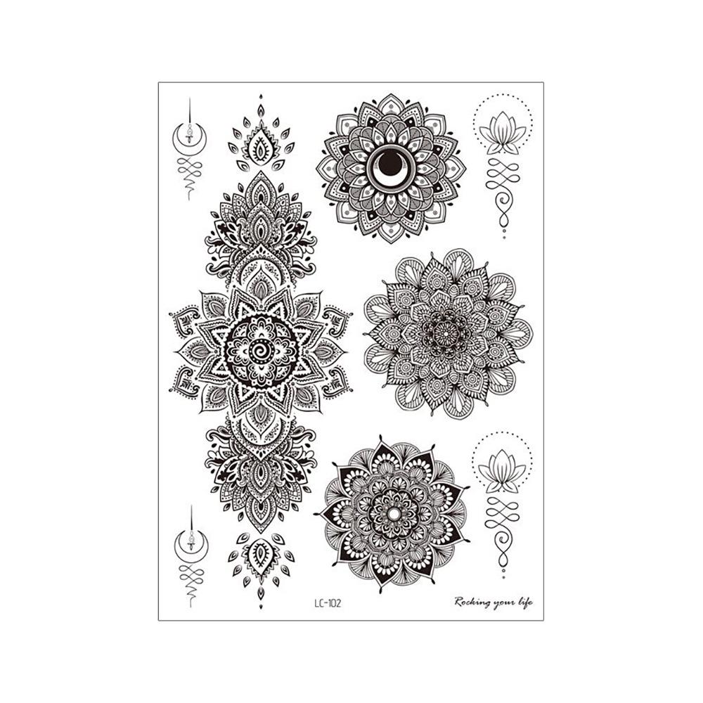 Mandala Flower Temporary Tattoo Sticker - Retro Hand & Collarbone Design