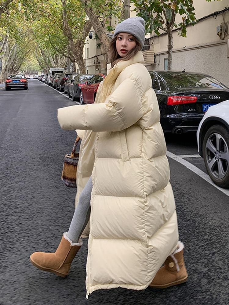 Übergroßen Langen Mantel Frauen Winter Unten Baumwolle Jacke Weiblichen Koreanischen Mode Gepolsterten Mantel Damen Casual Dicke Warme Zipper Mäntel