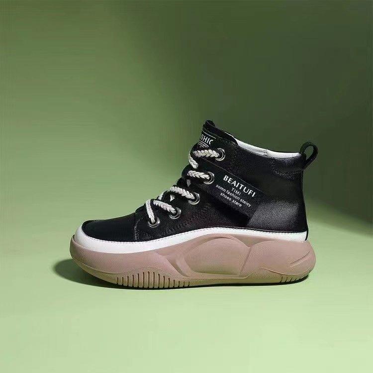 High Top Sneakers Women's Mixed Batch  Autumn New Muffin Soft Bottom Lightweight Soft Leather Casual Pumps Women's Southeast Asia