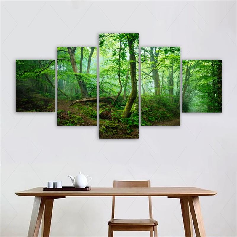 5 Panels Nature Forest Posters Canvas Painting Tree Landscape Picture Prints Wall Art For Living Room Modern Home Decor No Frame