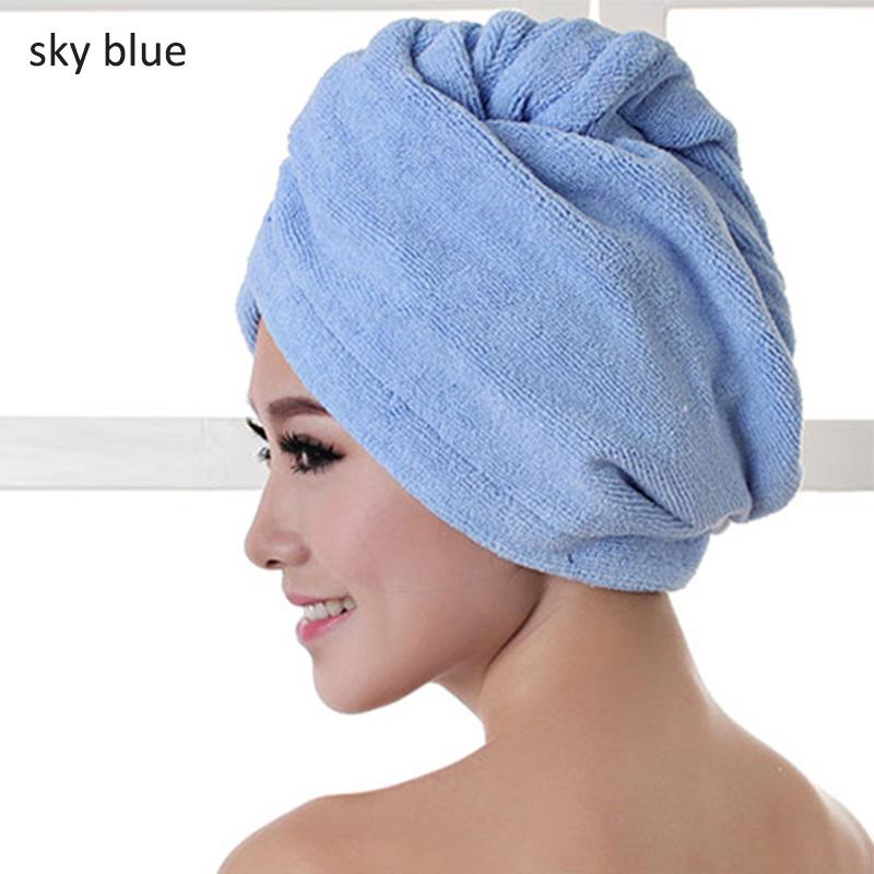 Coral Fleece Hair Towel Quick Dry Twist Turban Shower Bath Button Head Cap Hat