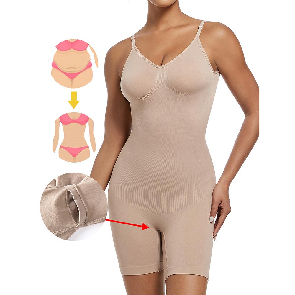 Damen Nahtloser Formgebender Body V-Ausschnitt Offener Rücken Bauchkontrolle Schlankmachender Körperformer Kontroll-Slips Postpartum Schlanke Unterwäsche