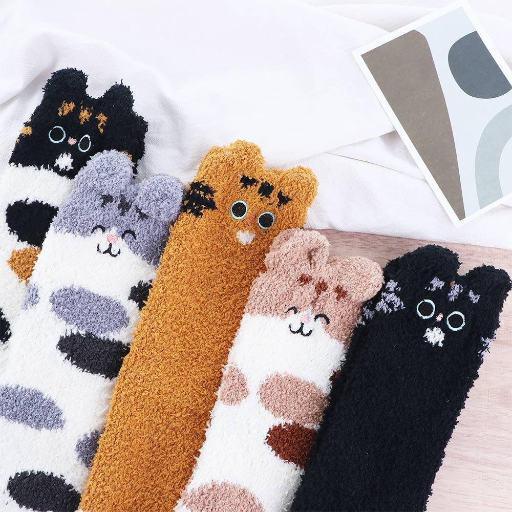 Women Fashion Plush Winter Soft Cat Paw Sleeping Socks Floor Socks Coral velvet socks