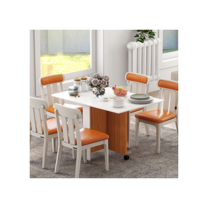 Table De Salle À Manger - MUVOE - Mobile - Blanc - Pliable - Roulettes
