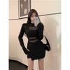 French Retro Sexy Spice Girl Hollow Long-sleeved Dress Women's Spring New Slim and Thin Stacked Hip-wrapped Short Skirt