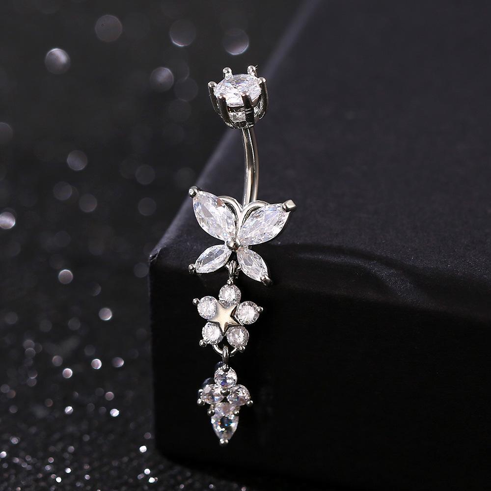 Elegant Zircon Butterfly Belly Button Ring - Versatile High-End Piercing Jewelry